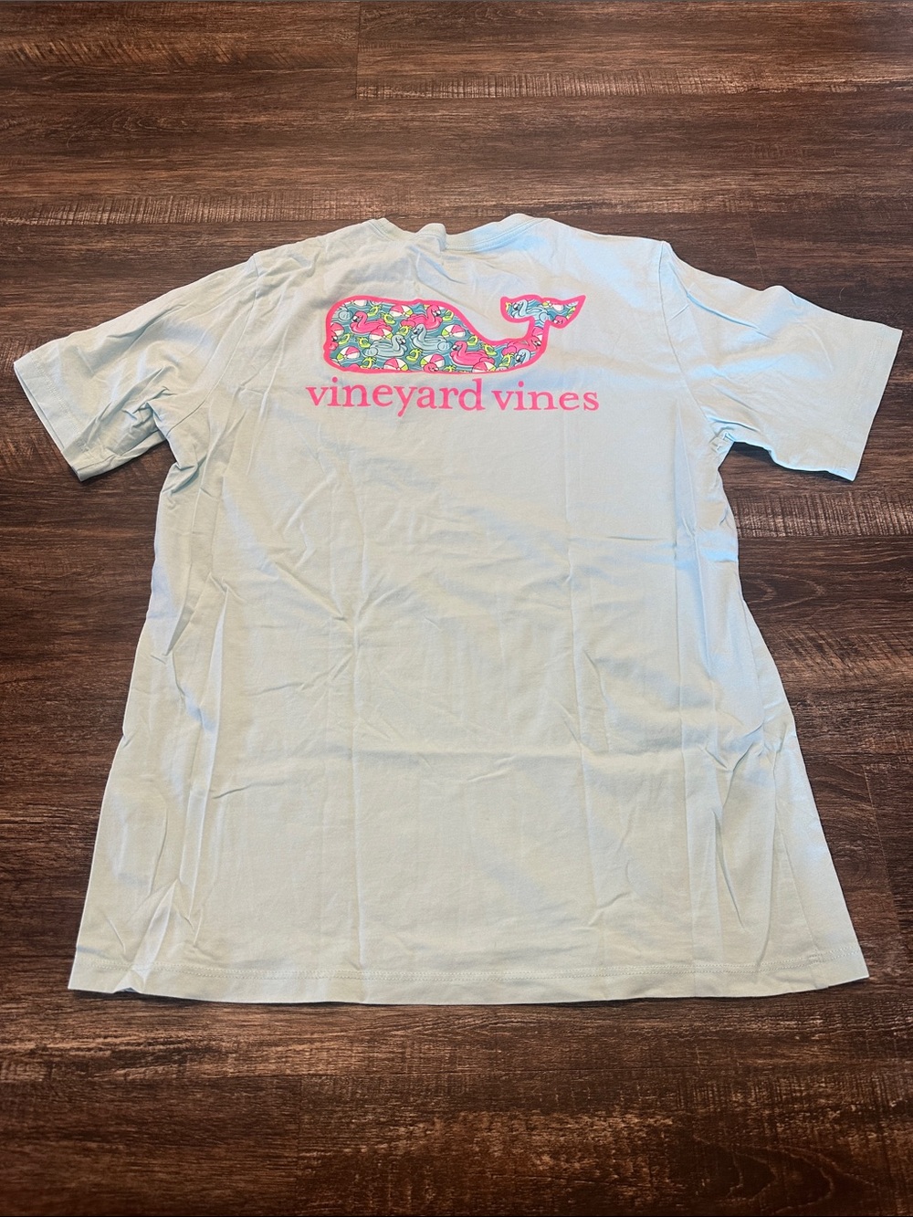 Vineyard Vines Kids Light Blue Tee with Pink Patterned Whale